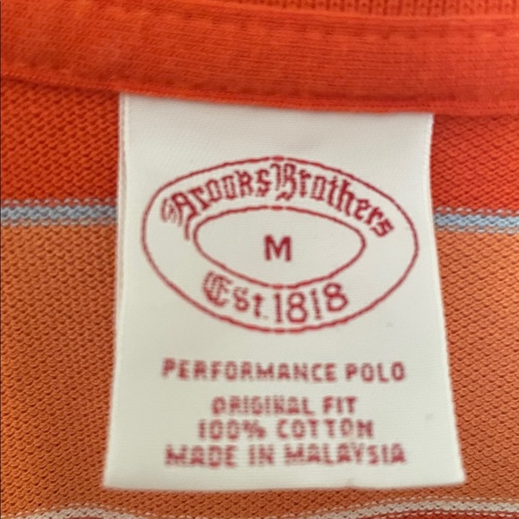 Brooks Brothers Orange Blue White Striped Polo Shirt Size Medium Cotton EUC - Picture 3 of 8